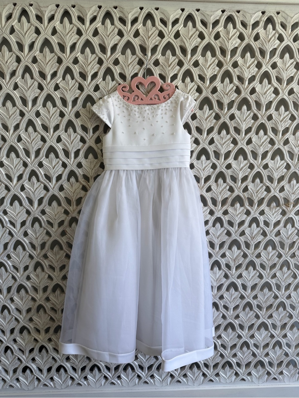 David's Bridal White Beaded Bodice Flower Girl Dress - Picture 1 of 7